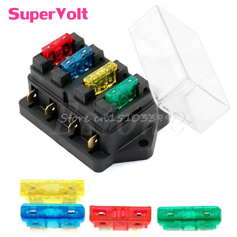 12V/24V 4 Way Car Circuit Standard ATO Blade Fuse Box Block Holder + 4 Fuses G08 Whosale