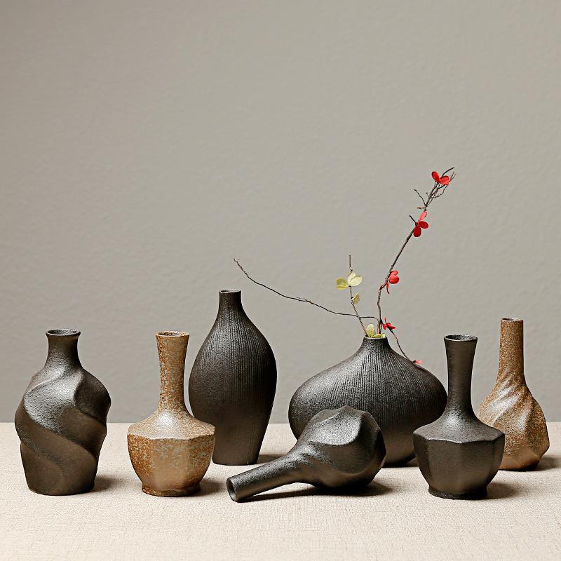 Europese Stijl Steengoed Bloem Keramische Vaas Chinese En Japanse Keramische Kleine Vaas Retro Bloem Aardewerk Ornamenten