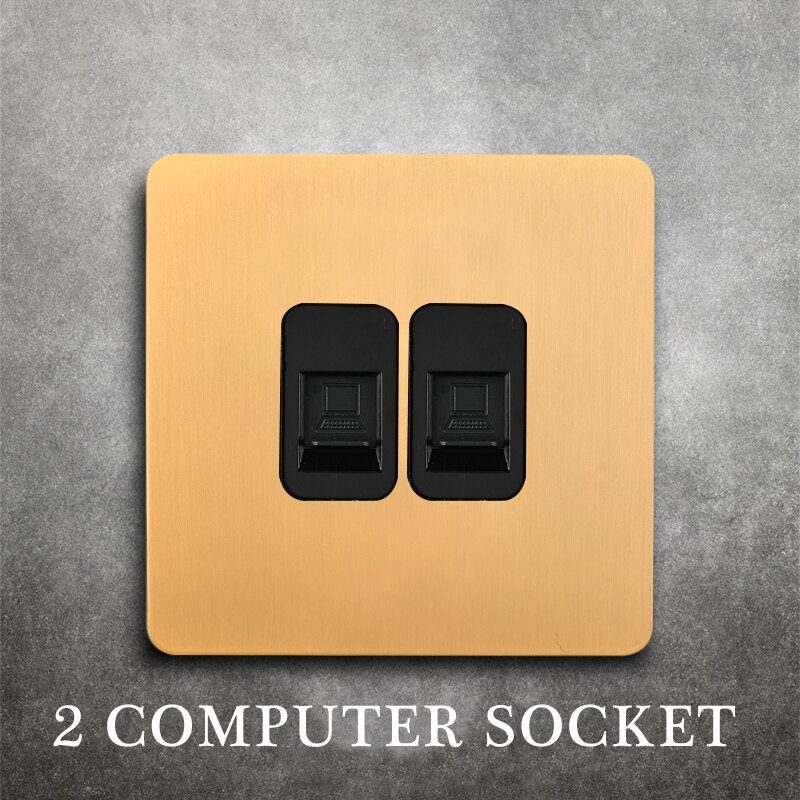 Messing vægkontakt, vintage vippekontakt 220v 1/2/3/4 gangs .2 vejs 10a vintage retro lysafbrydere kontakt til stuen messing håndtag: 2 computerstik