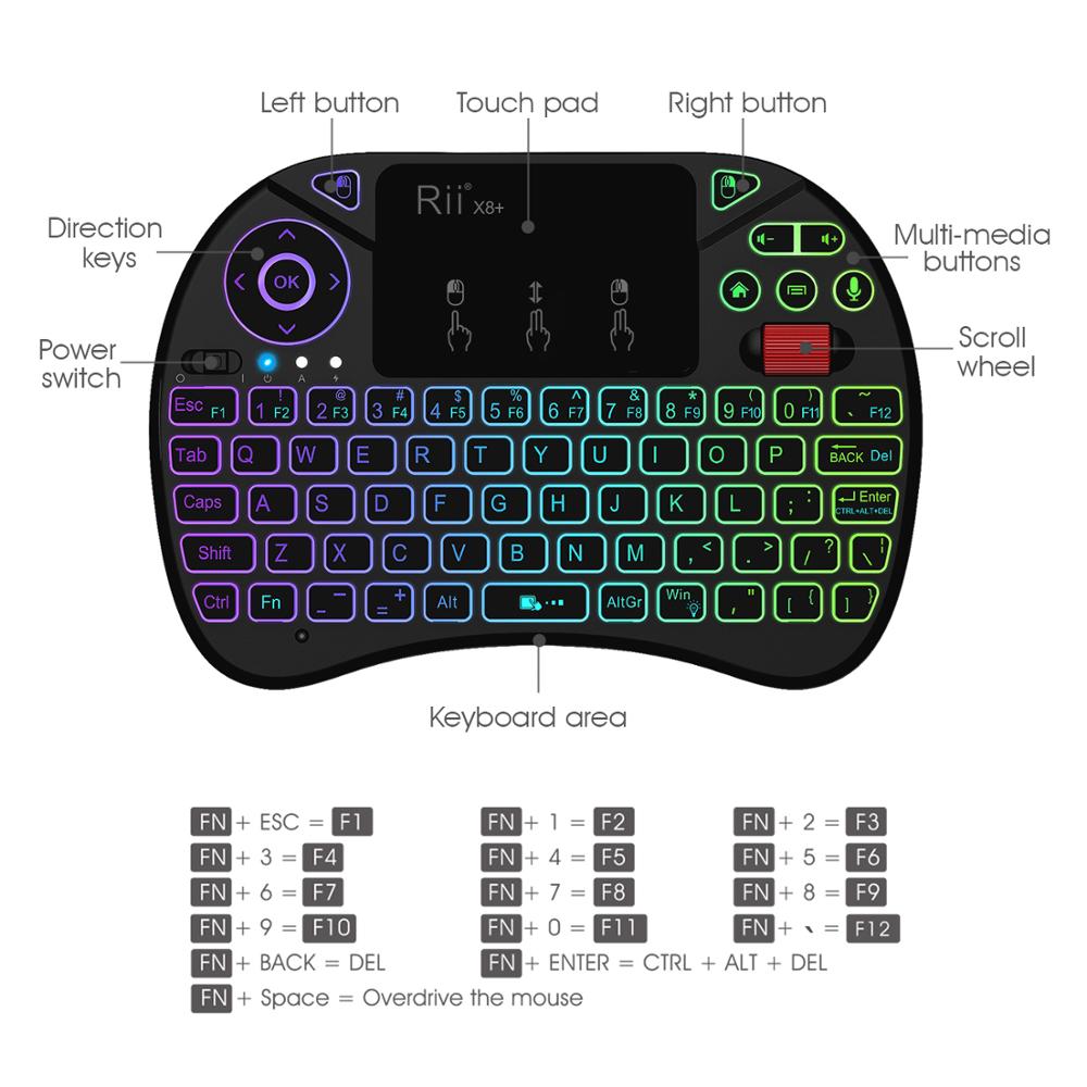 Rii X8 + 2.4G Mini Wireless Keyboard Met Touchpad Voice Afstandsbediening Backlit Oplaadbare Li-Ion Batterij Voor Android Tv box Pc