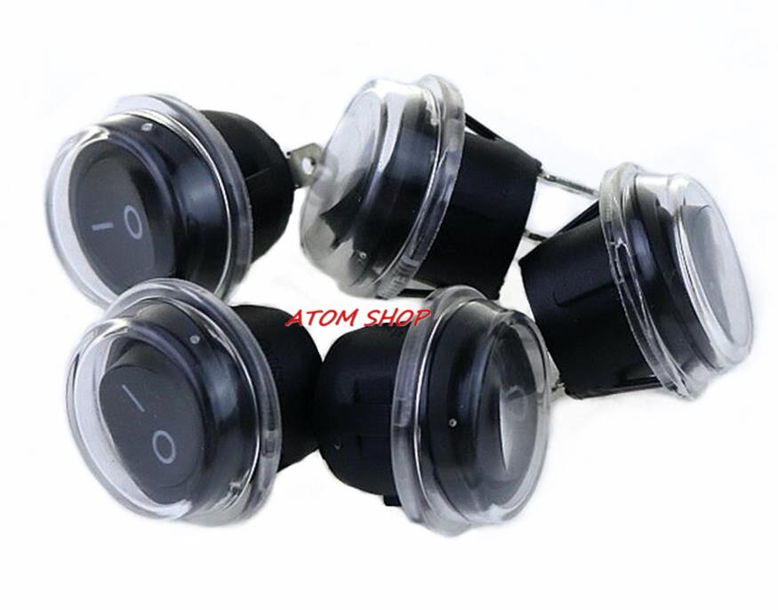 5 x KCD1-2 Round Black 2 Pin SPST ON-OFF Rocker Boat Switch 12V Snap + Waterproof Coat YUANZUO