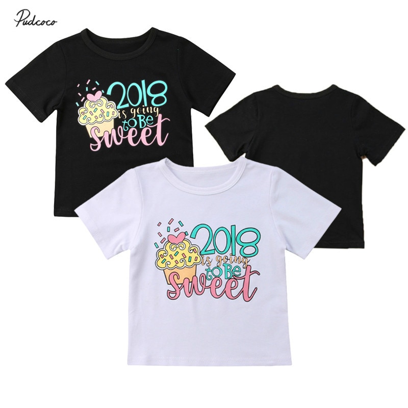 0-24M Cute Toddler Baby Girls Printed Tee Soft Cotton Crew Neck T-shirt Tops Baby Clothes T-shirts White Black 0-24M