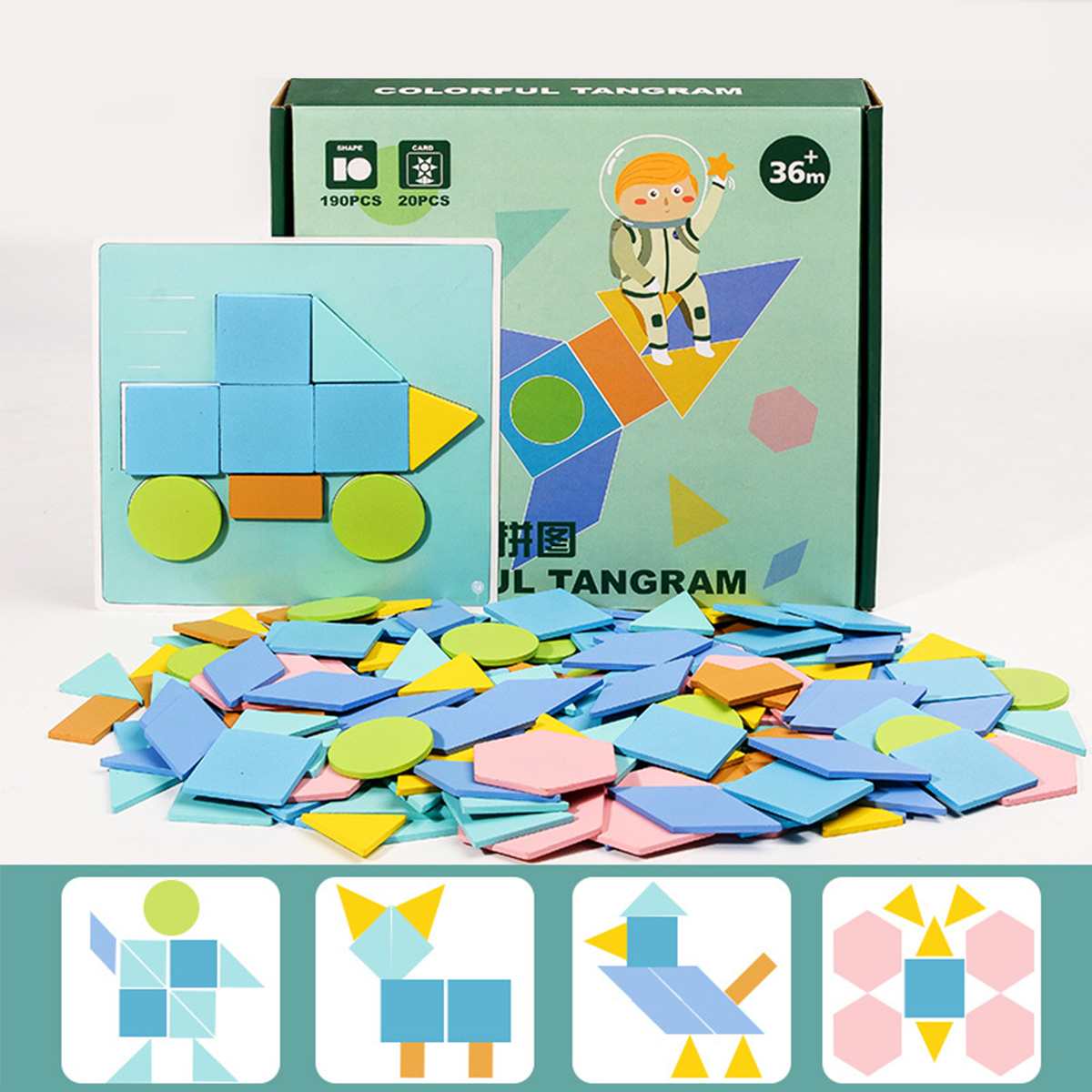 190 stuks puzzels  +18 panelen houten geometrisch bord puzzel tangram legpuzzel bord speelgoed baby vroeg educatief leerspeelgoed voor kinderen