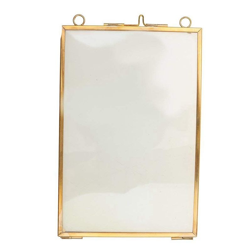 Vintage Hanging Metal Photo Frame + Glass and 2 Glass Side gold + transparent 10.2 x 15.3 cm: Default Title