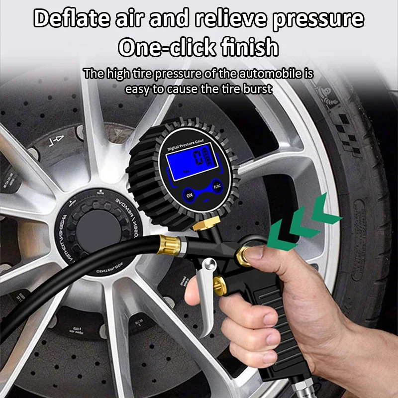 Medidor de pressão dos pneus 220psi medidor de pressão de ar carro monitor de pressão dos pneus inflator com mangueira flexível forcar caminhão motocicleta
