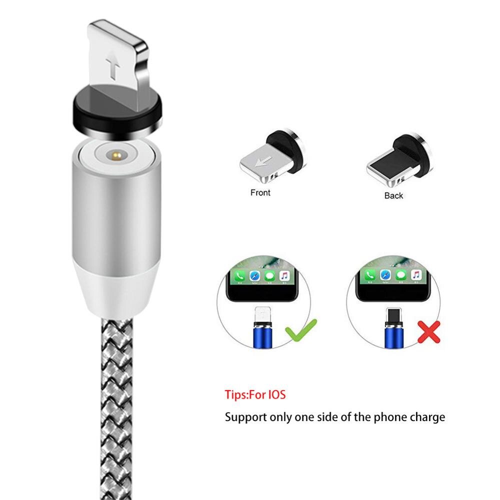 360 Degree Magnetic Charging Cable for Android/ Apple/ Magnetic Circular Aluminum Alloy, TPE, Copper Core, LED Light