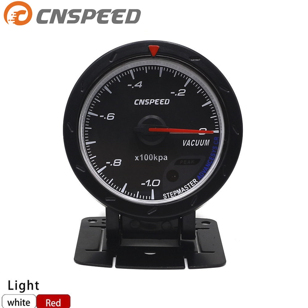 CNSPEED Black 60MM 12V Car Vacuum Gauge -1~0 Vacuum Meter Black Face With Red & White Lighting YC101348