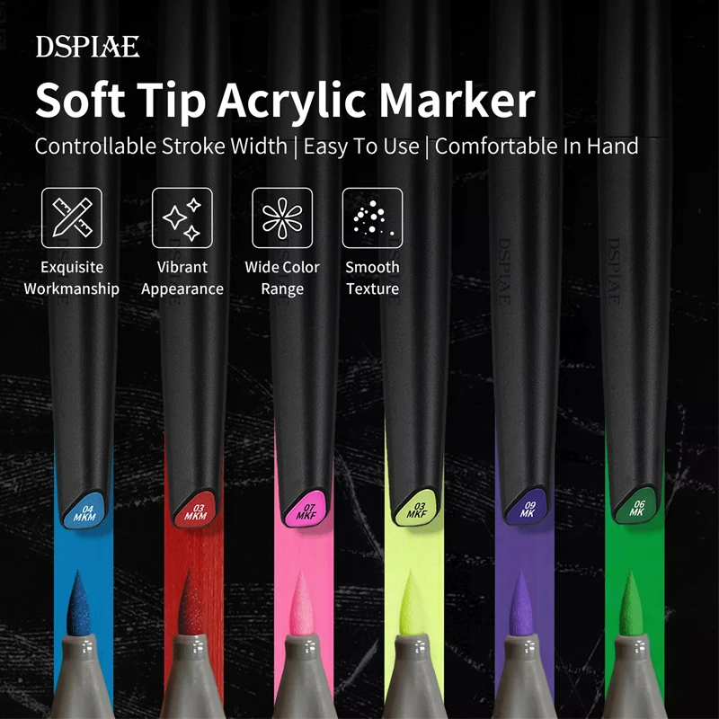 DSPIAE Marker mit weichem Kopf auf Wasserbasis, MK/MKM/MKF-Serie, Basis/Metall/fluoreszierender Farbmarkierungsstift, Pinselmodell-Malstift