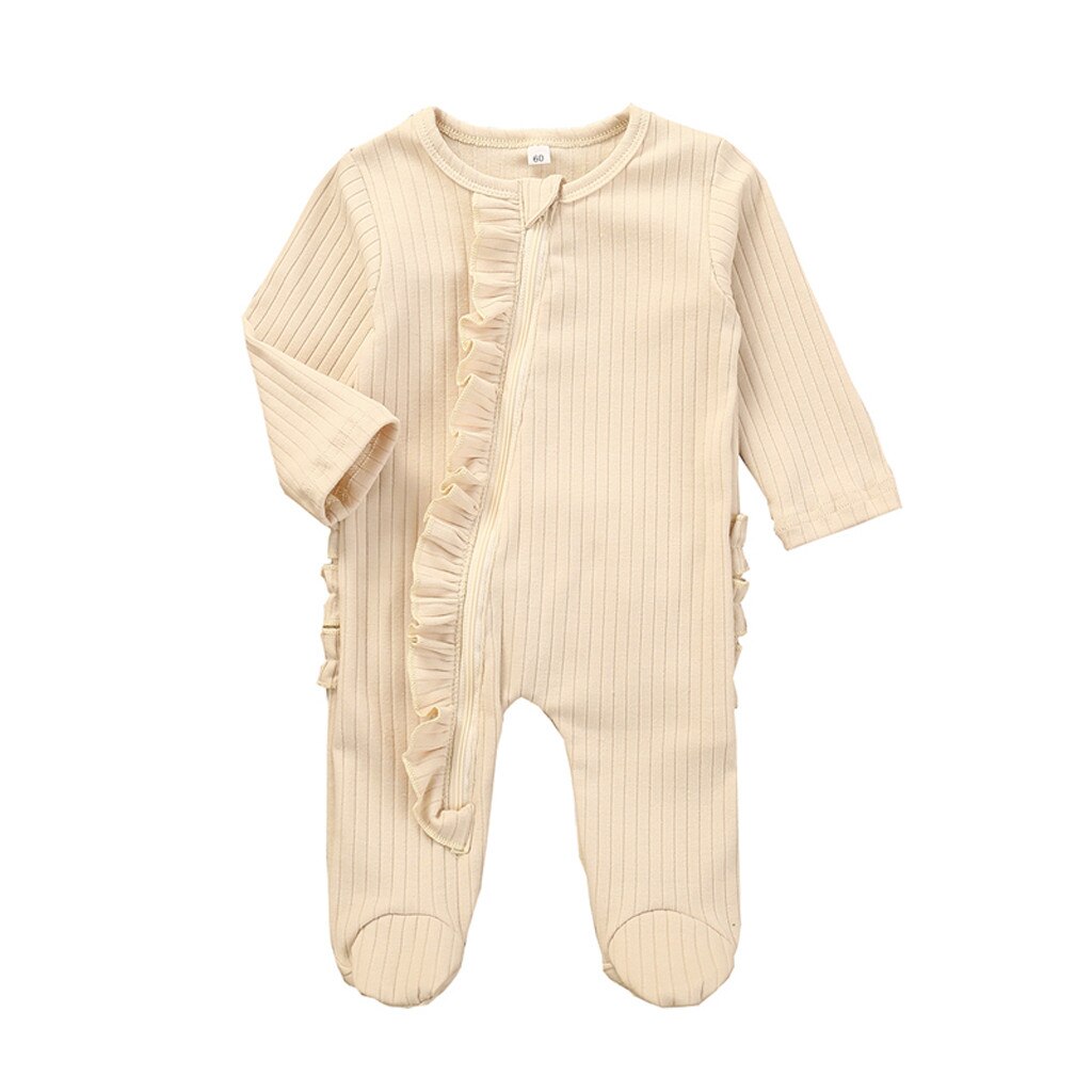 Arloneet roupas do bebê meninos meninas casaco de inverno babados de malha sólida macacão algodão outerwear recém-nascido casaco do bebê outwear: Beige / 3-6 Months