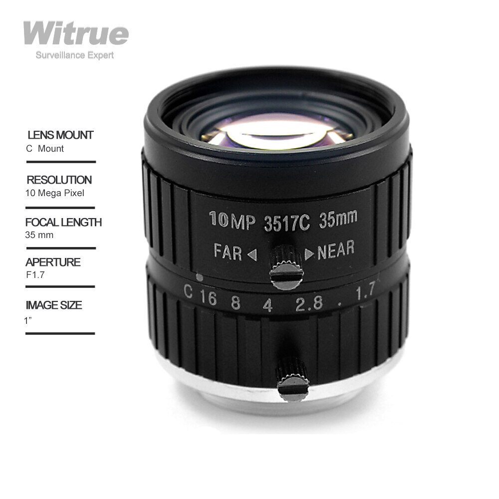 HD CCTV Lens 10 Megapixels 35mm F1.7 C Mount 1" Industrial Machine Vision Lens for IP Security Camera