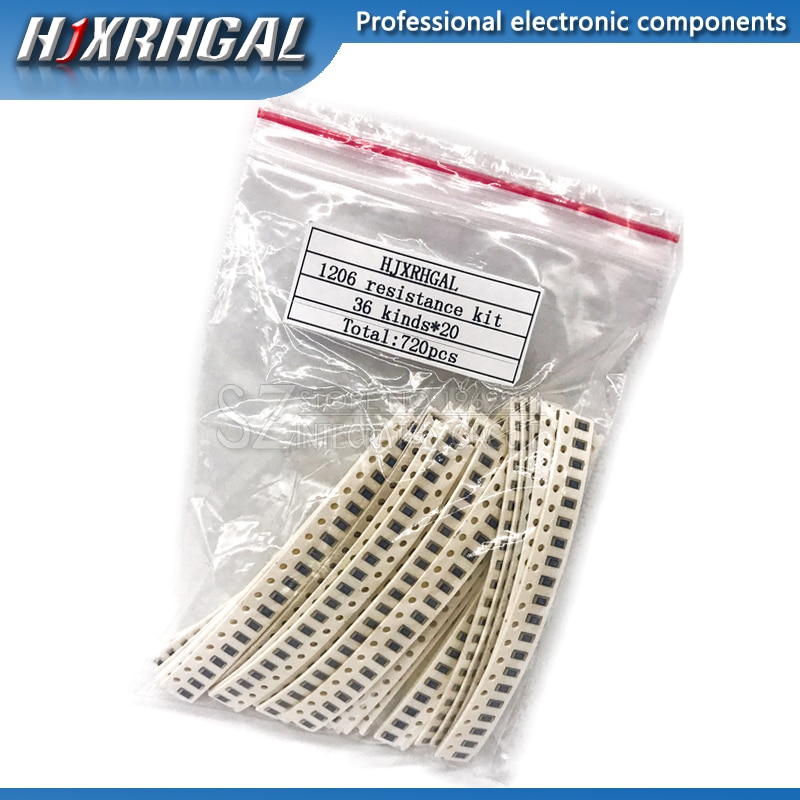 36Value * 20pcs =720pcs 1206 SMD Resistor Kit 1/4W 0.25W 5% 1 ohm~10 Mohm component diy kit and original hjxrhgal