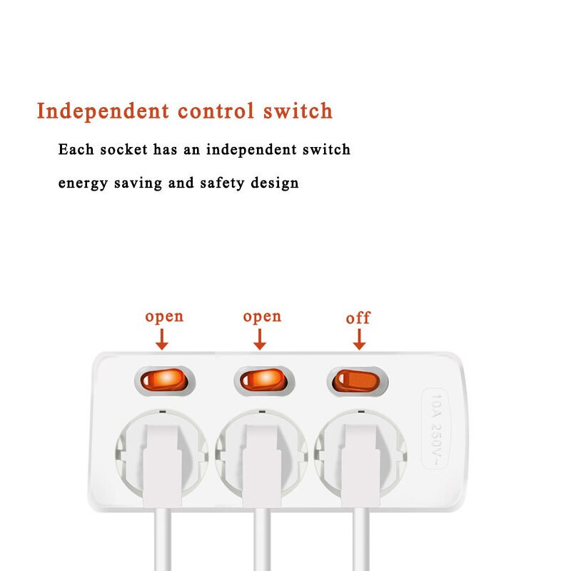 Multiprise Protection contre les surtensions prise ue 3/4/5/6 prises 10/16A prises d'extension électrique interrupteurs de commande indépendants cordon 2.5m