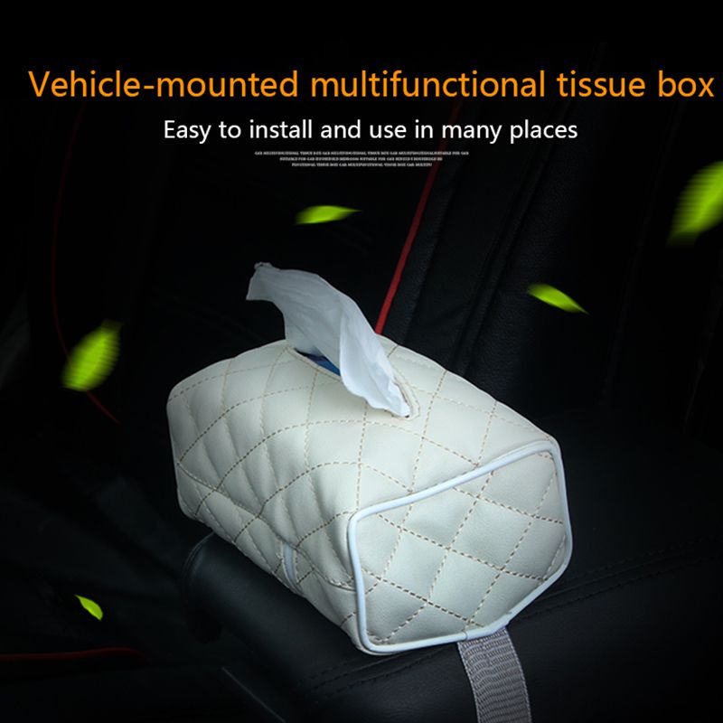 Car Tissue Box Rectangular Leather Facial Tissue Box Napkin Holder Auto Interior Storage Decoration