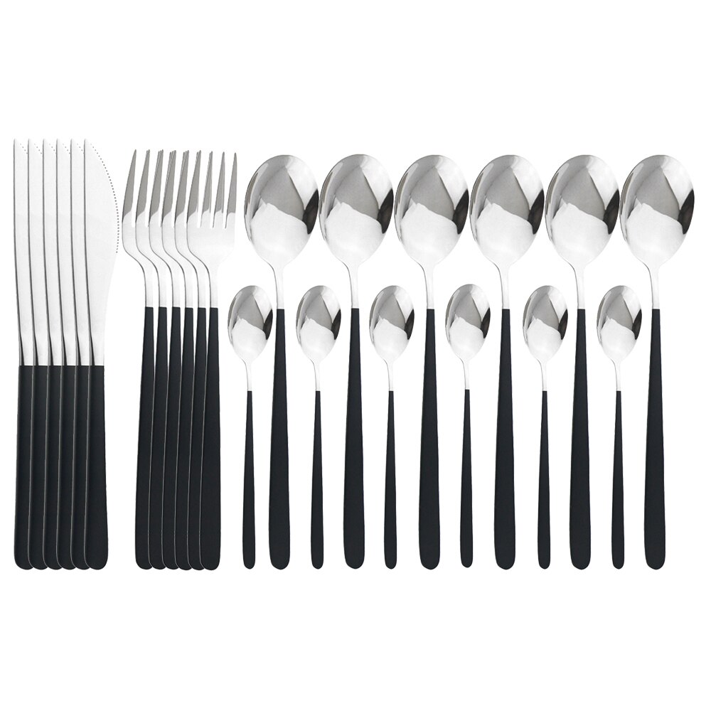 6einstellen Gold Besteck einstellen 18/10 Edelstahl Geschirr Besteck einstellen Küche Lebensmittel Koreanische Messer Gabel Teelöffel Messer Besteck einstellen: Schwarz Silber-