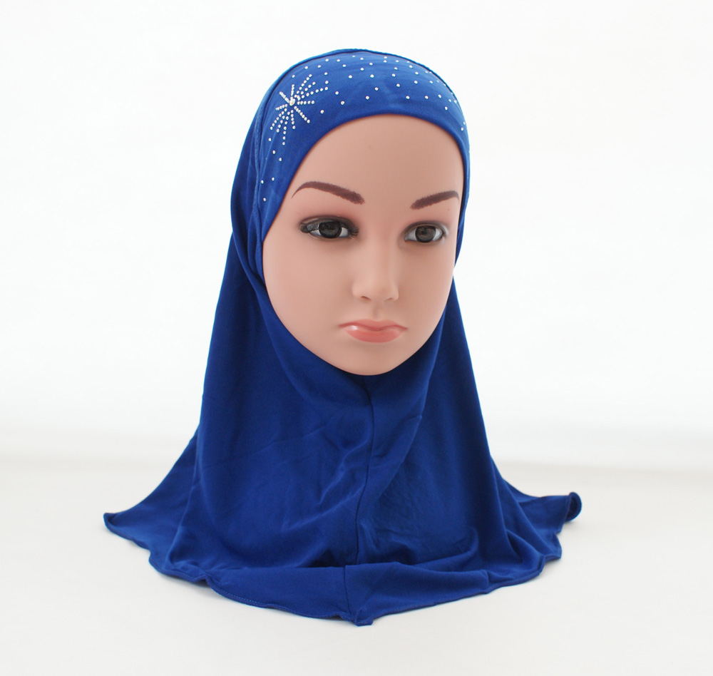Foulard Hijab arabe pour enfants, couvre-chef avec strass pour l&#39;école, couvre-chef islamique pour enfants de 2 à 6 ans: 07 Royalblue