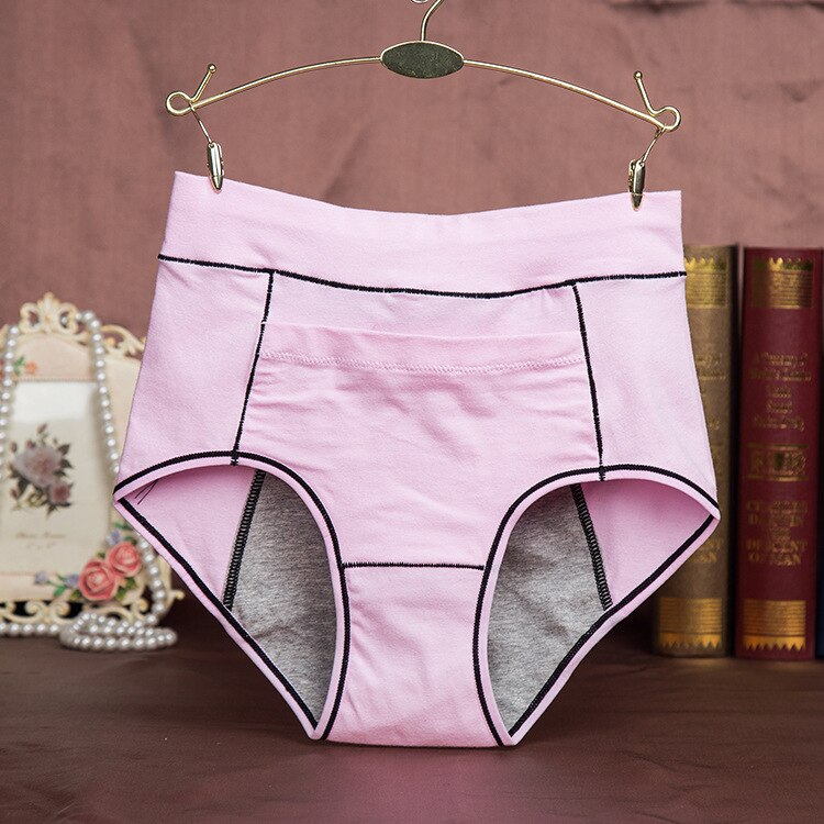 Detail blød kvindelig menstruationsfysiologisk underbukse dame høj talje bomulds skridtbukser lækker bevis sanitær undertøj kort: Lyserød