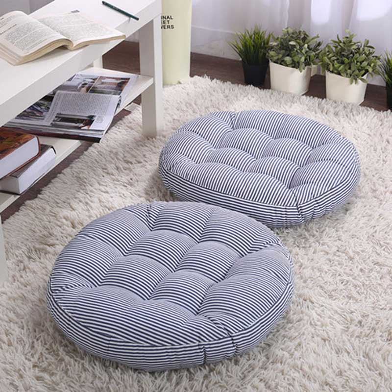 1 pc Japan Stijl Kussen Lisdodde Hassock Seat Pad Stuitbeen Orthopedische Pad Stoel Rugkussen Ronde Verdikte Floor Mat Poef futon: blue striped / 55x55x10cm