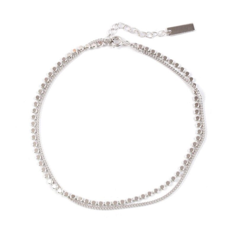 KOFSAC Neue 925 Sterling Silber Doppel Kette Fußkettchen Für Frauen Runde Karte Fußkettchen Fuß Schmuck Dame Party Zubehör