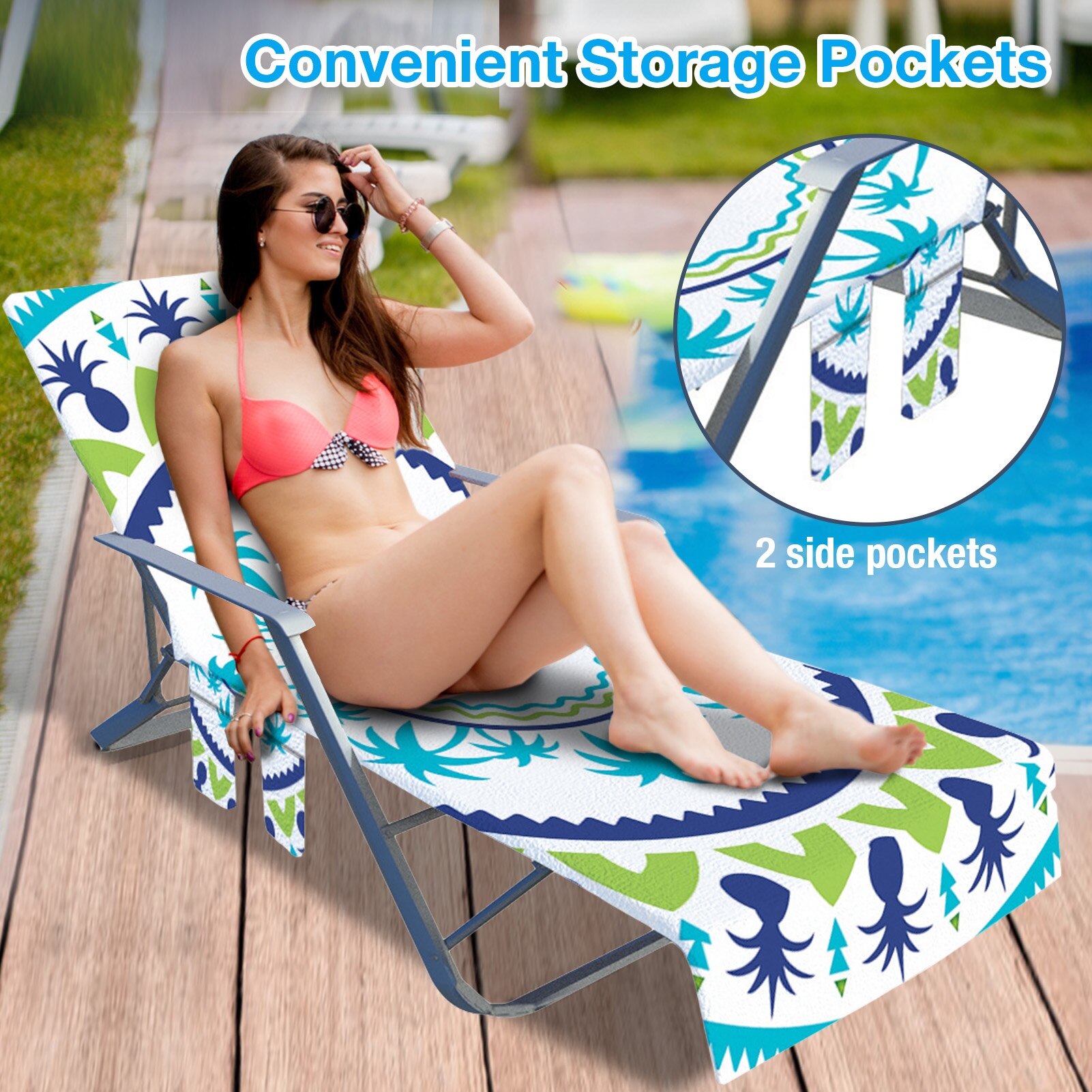 Fauteuil Cover Met Side Pocket Soft Microfiber Sling Stoel Zomer Strandlaken Print Serie Zonnebaden Lounger Handdoek Voor Strand