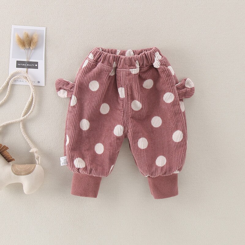 Stippen Patroon Peuter Broek Casual Sport Broek Voor Baby Zachte Kids Kleding Voor Jongens Meisjes 0-2 Y Baby corduroy Broek Kid Kleding: pink-Thick / 73-Height 66-73cm
