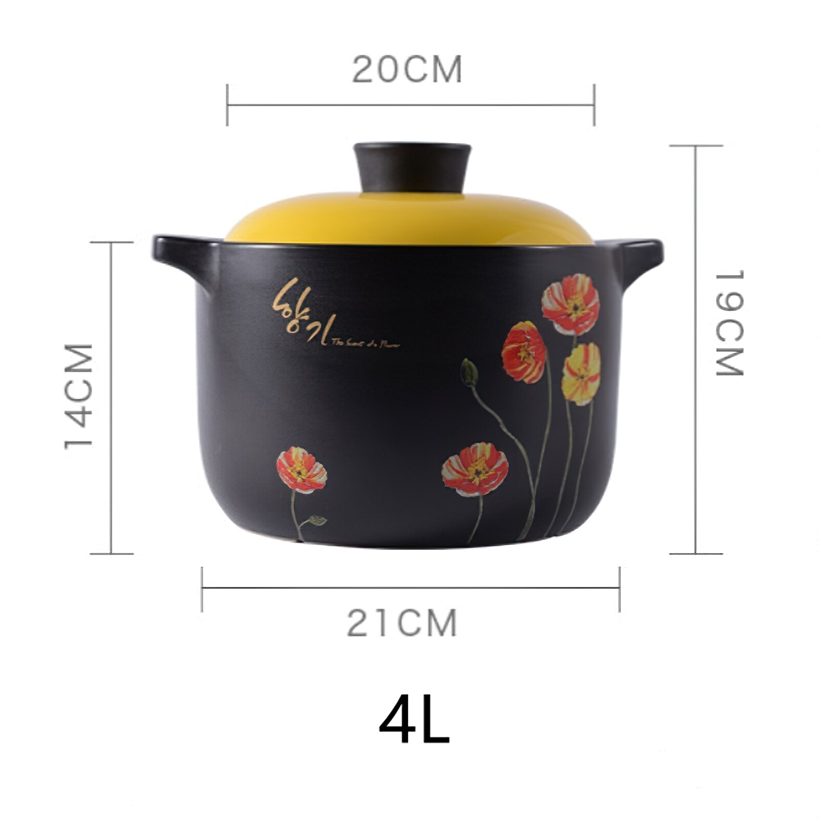 Korea Keramische Braadpan Soeppan Kleine Bloem Geel Deksel Stoofpot Steelpan Koken Gereedschap Huishoudelijke Keuken Levert Grote Kookpot: 1PCS 4L pot