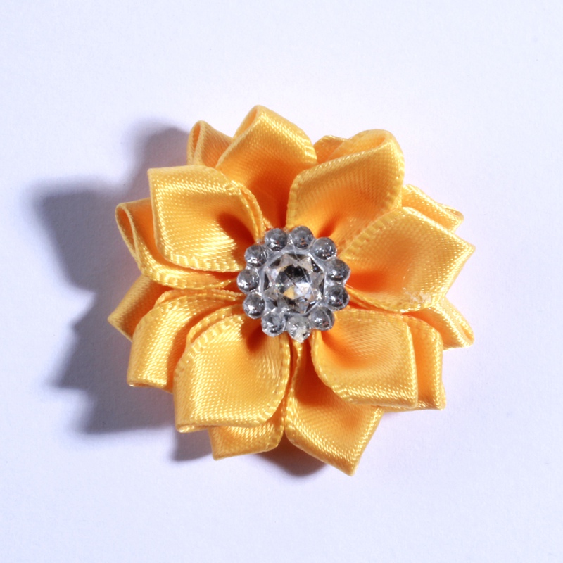 120PCS 4CM Multilayer Mini Satin Flower With Acrylic Button Silk Ribbon Fabric Flower For Head Wear U Pick Color: black