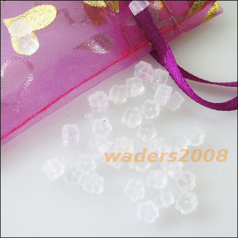 Aros transparentes de goma con forma de flor, tope posterior, 3x4,5mm, 500 Uds.