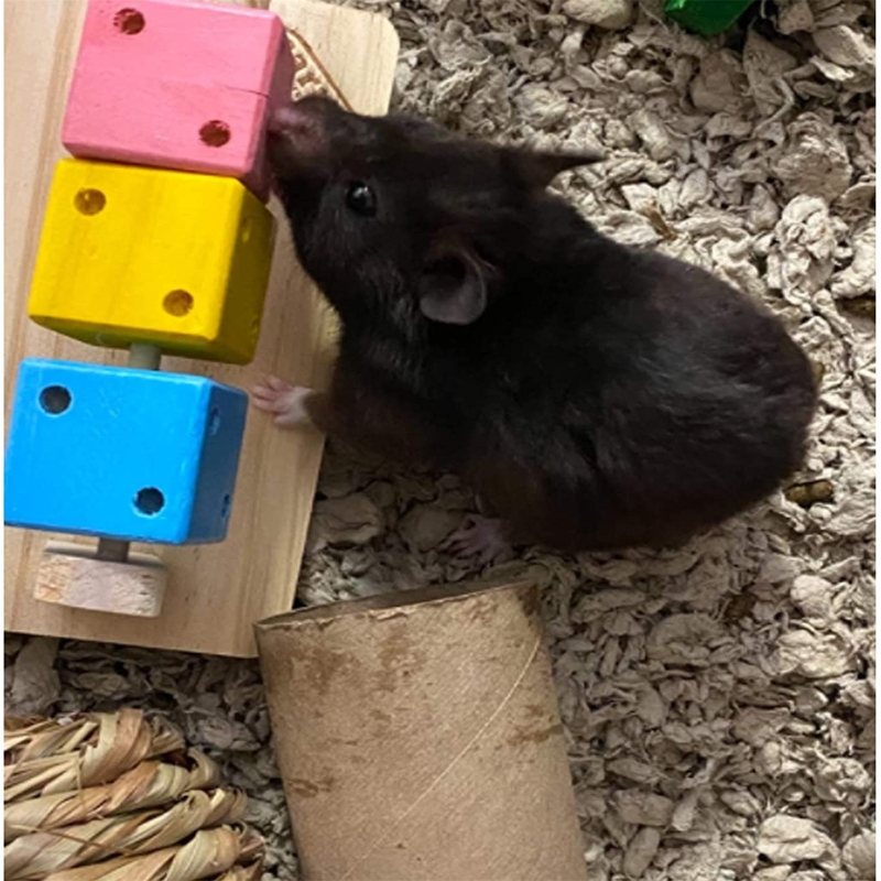 Juguetes para masticar para mascotas pequeñas, plataforma de madera con bloques de madera de colores para Conejo, hámster, Gerbil, Degu, jaula de conejo, accesorios