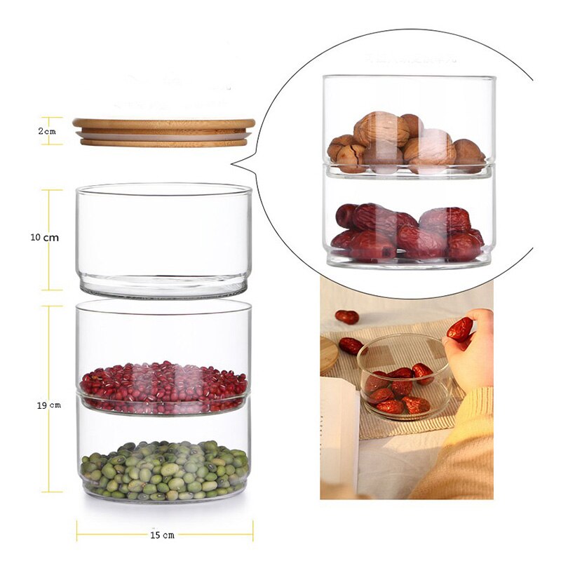 Stackable glass canisters set food storage jar containers with airtight seal bamboo lid: Default Title