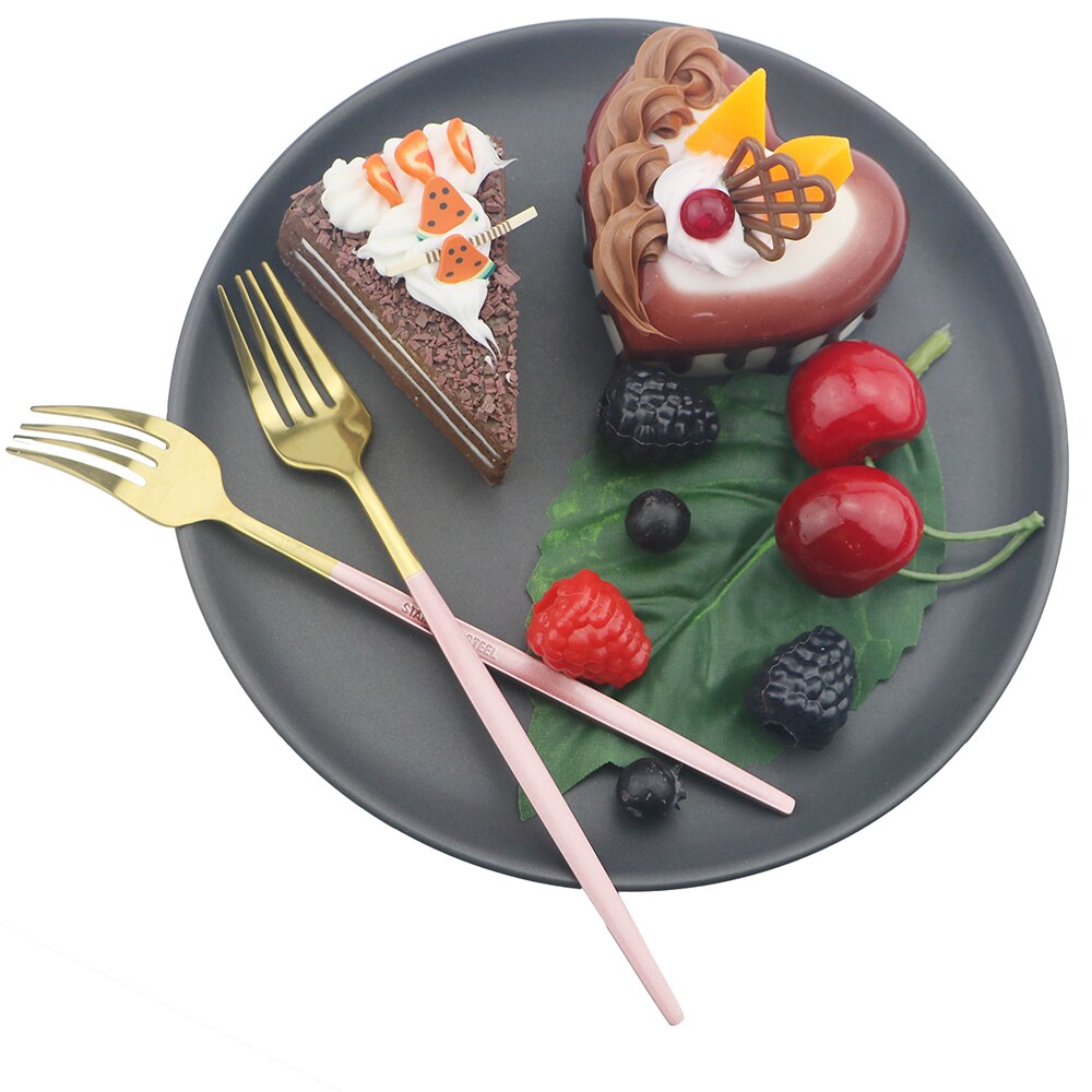 6 stk dessertgaffel farverig bestik lang skaft gaffel spejl bestik rustfrit stål køkkentilbehør mini kagegafler fest