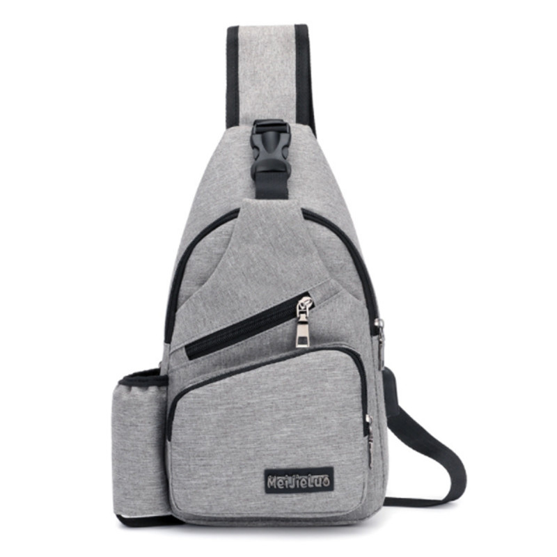 Unisex External USB Charge Chest Bags Male Men Chest Waist Pack Antitheft Travel Crossbody Bags For Men Sling Shoulder Bag: Light Grey