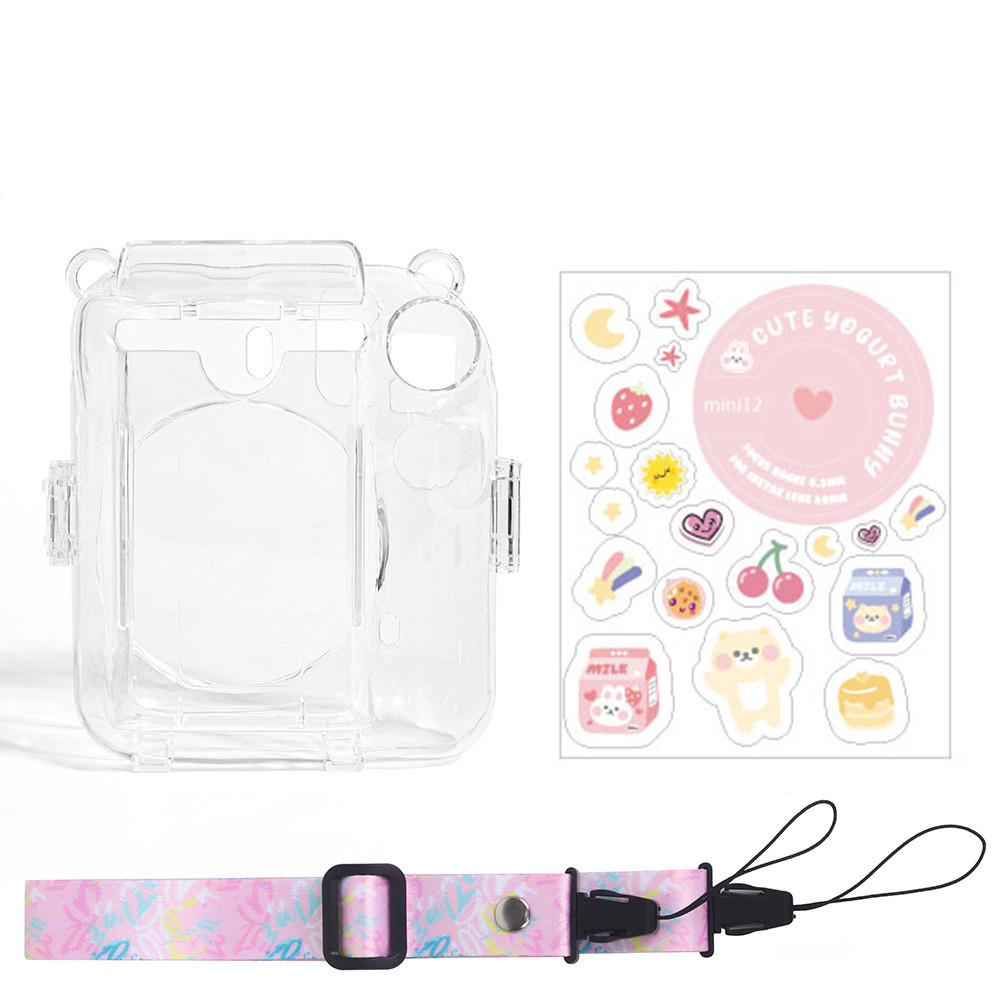 Funda transparente para cámara Fujifilm Instax Mini 12, funda protectora para bolsa de transporte con correa para el hombro, bolsa de almacenamiento de tres piezas