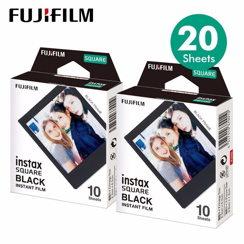 Papel fotográfico Polaroid Fujifilm, película cuadrada, papel fotográfico con borde blanco/negro para cámara instantánea Instax Sq10 Sq6 Sq20 Sq1: Black 20
