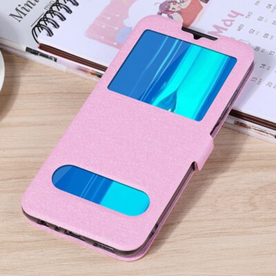 Per Huawei P Smart più 2019 caso di vibrazione del cuoio + TPU shell finestra aperta coperchio della batteria del telefono PSmartplus 2019 posteriore coperchio della custodia per armi: Colore rosa
