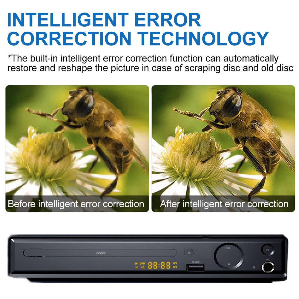 SVCD CD VCD Easy Use DVD Player Digital Display Mic Port Children Home USB HDMI With Remote Control 4K 1080P Mini AV Output