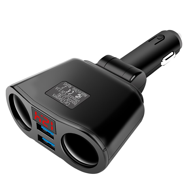 Car Charger 3.1A 2 Port Cigarette Lighter Socket Splitter Plug LED Display Car Charger Adapter For iPhone Xiaomi Phone MP3 DVR: Black