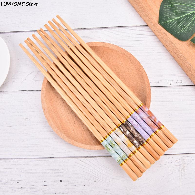 1 paio di bacchette impostato marmorizzazione antiscivolo stile cinese Sushi bacchette di riso in legno di bambù stoviglie da cucina impostato regalo