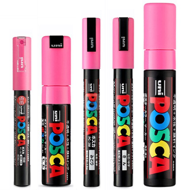 5 stk/sett uni posca tusj penn blande maling penn 5 størrelser stk -1m/3m/5m/8k/17k maleri pop plakat reklame penn skrivesaker: Rosa