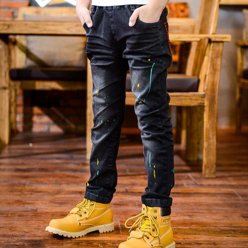 F 5-13Y Junge Junge Gerade Jeans lässig Hosen freundlicher freundlicher Kleidung Baby Elastische Taille Denim Hosen