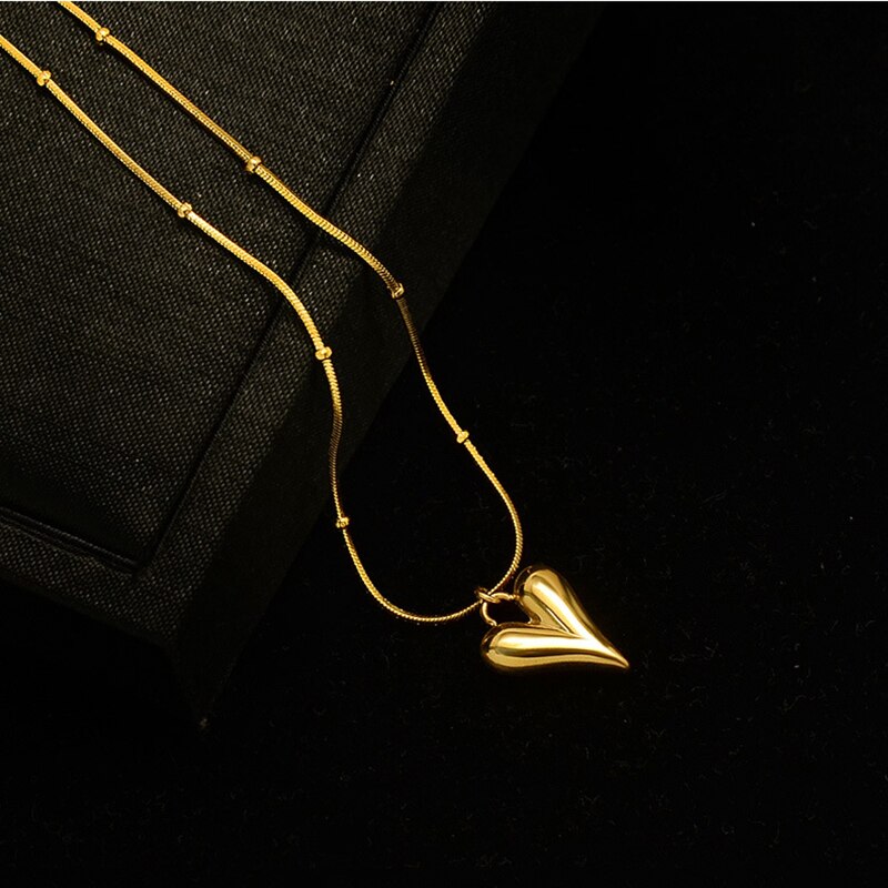 Ghidbk aço inoxidável frisado cobra corrente coração pingente colares rosa cor de ouro charme gargantilha colar feminino jóias acessório