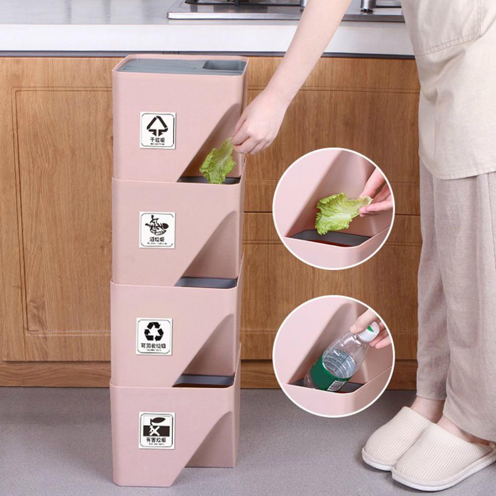 Cubo de basura apilable para cocina, papelera de reciclaje, clasificación, separación seca y húmeda para el hogar, herramienta de baño, 1 ud.