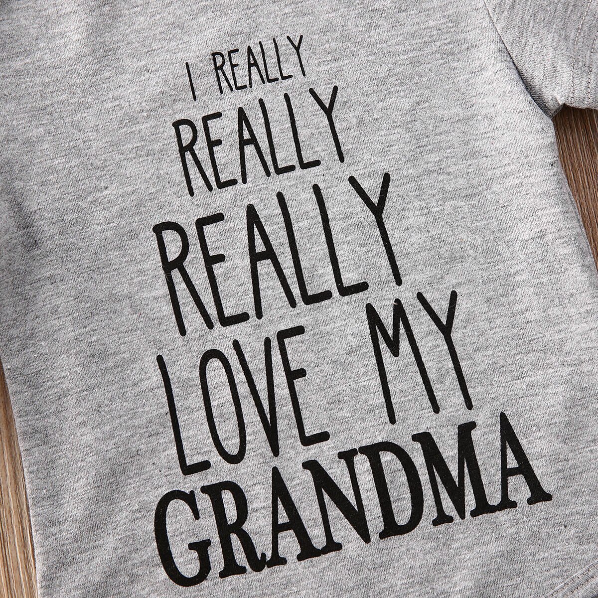 Summer 0-18M Newborn Baby Boys Girls LOVE MY GRANDMA Letter Print Short Sleeve Bodysuit Gray Infant Toddler Outfits