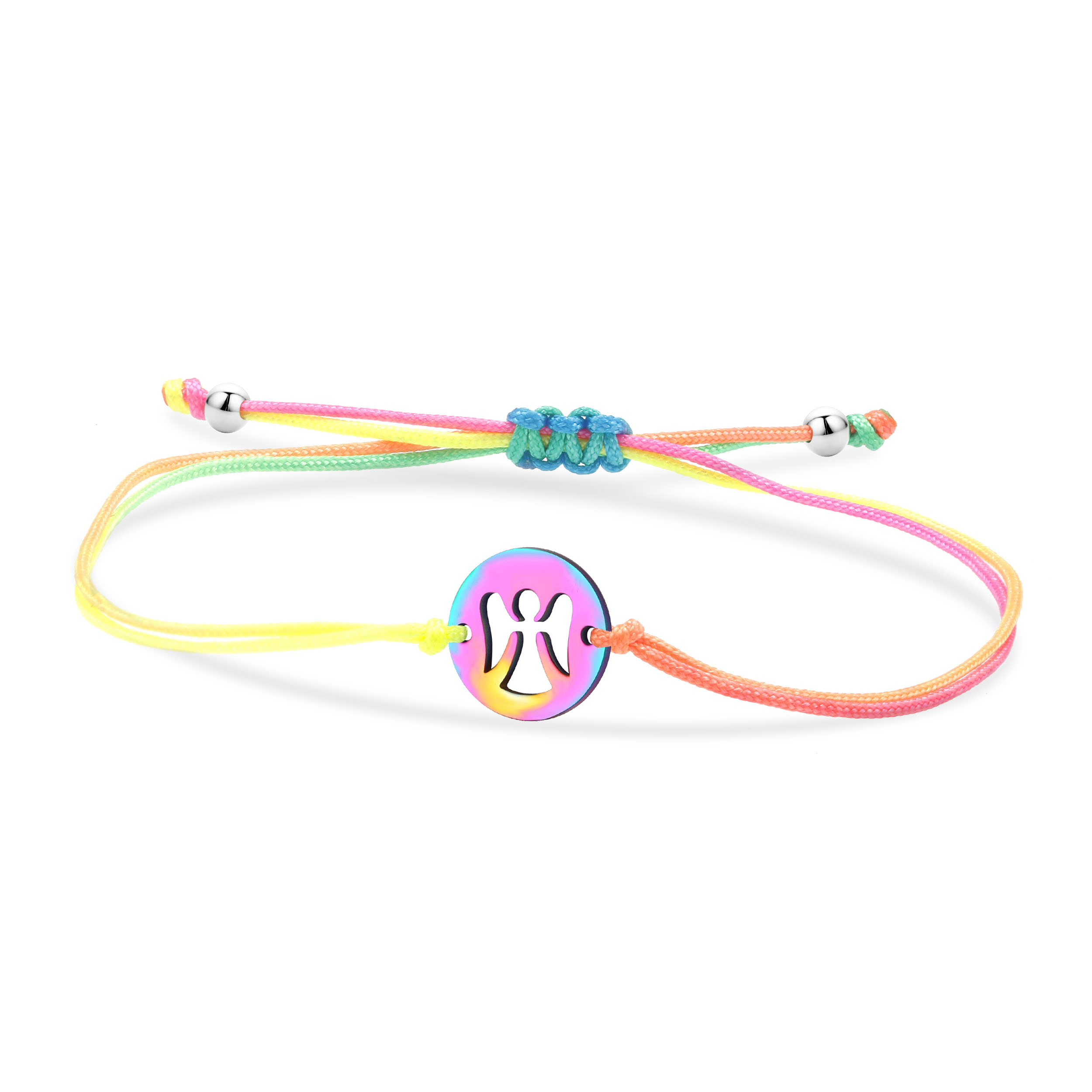 Veelkleurige Roestvrijstalen Ronde Schijven Uitgeholde Engel Bedelarmband Vrouwen 2024 Mode Rood Blauw Paars Koord Sieraden Cadeau: Hot Stamping