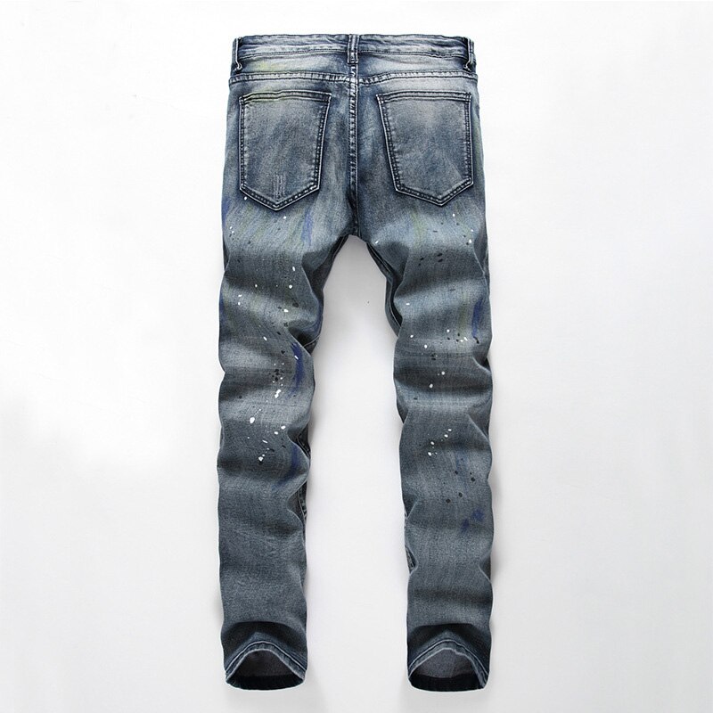 L mænd biker jeans nødlidende slanke denimbukser plisserede motorcykel joggers herre cargo jeanbukser