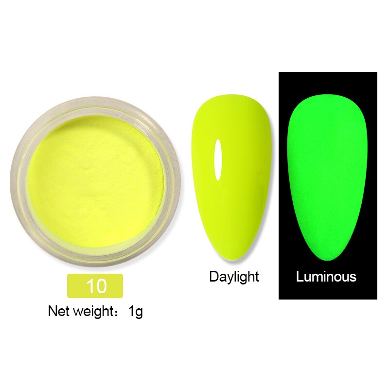 1 låda fluorescerande nagelpulver neonfosfor färgglad nagelkonst glitterpigment som håller längst 3d glödande självlysande dammdekorationer: 17