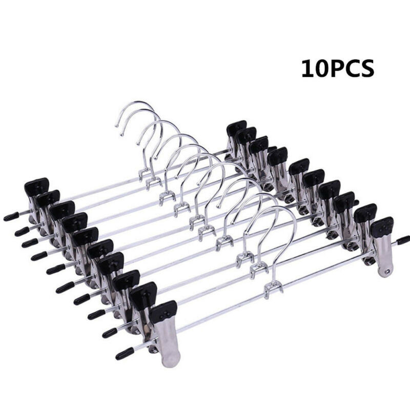 10 Stuks Metalen Broek Rok Rack Clip Hangers Broek Stand Houder Met 2 Clips Verstelbare Droogrekken