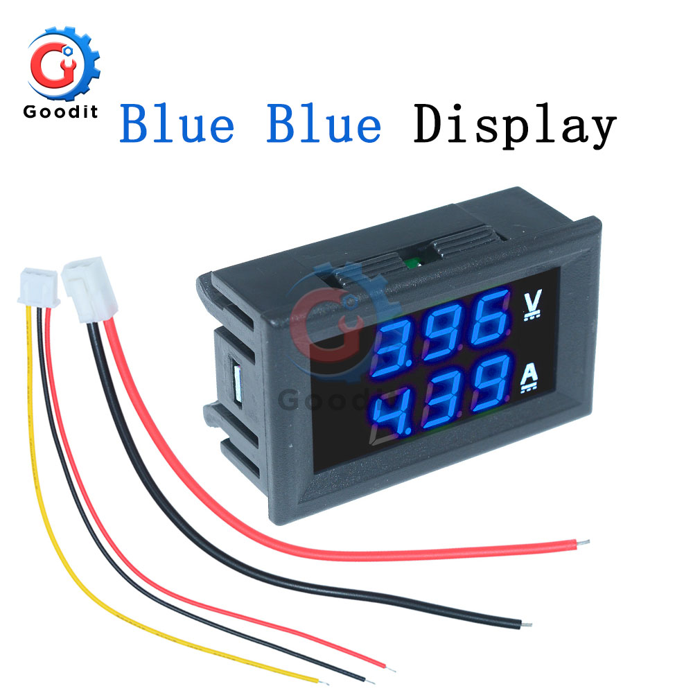 Mini digital voltmeter amperemeter  dc 100v 10a panel forstærker volt spænding strømmåler tester 0.56 "blå rød dobbelt led display: Blåblåt display