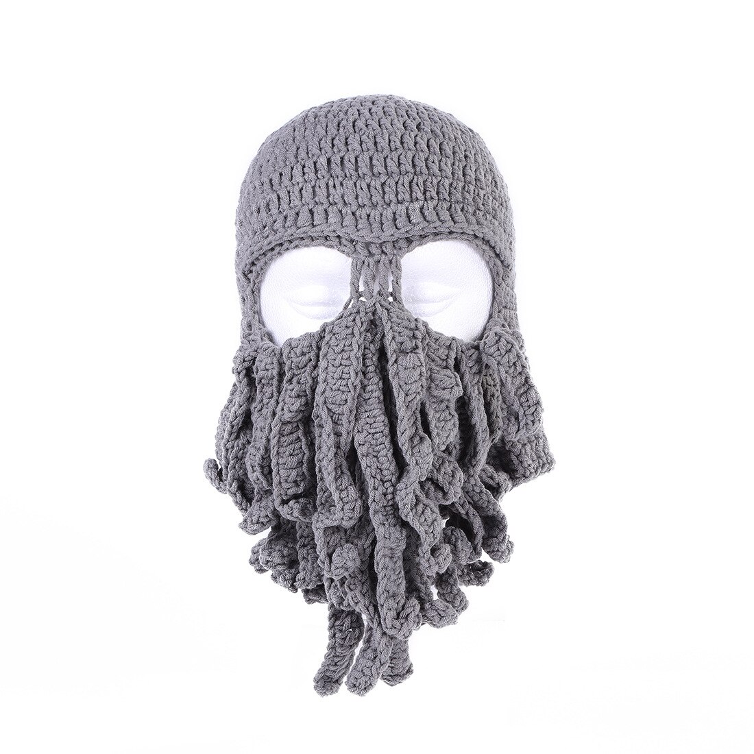 Unisex vinter varm och vindtät stickad hatt personlighet bläckfisk skägg cosplay bläckfisk hatt ansiktsmask ull mångfärgad skidhatt: F
