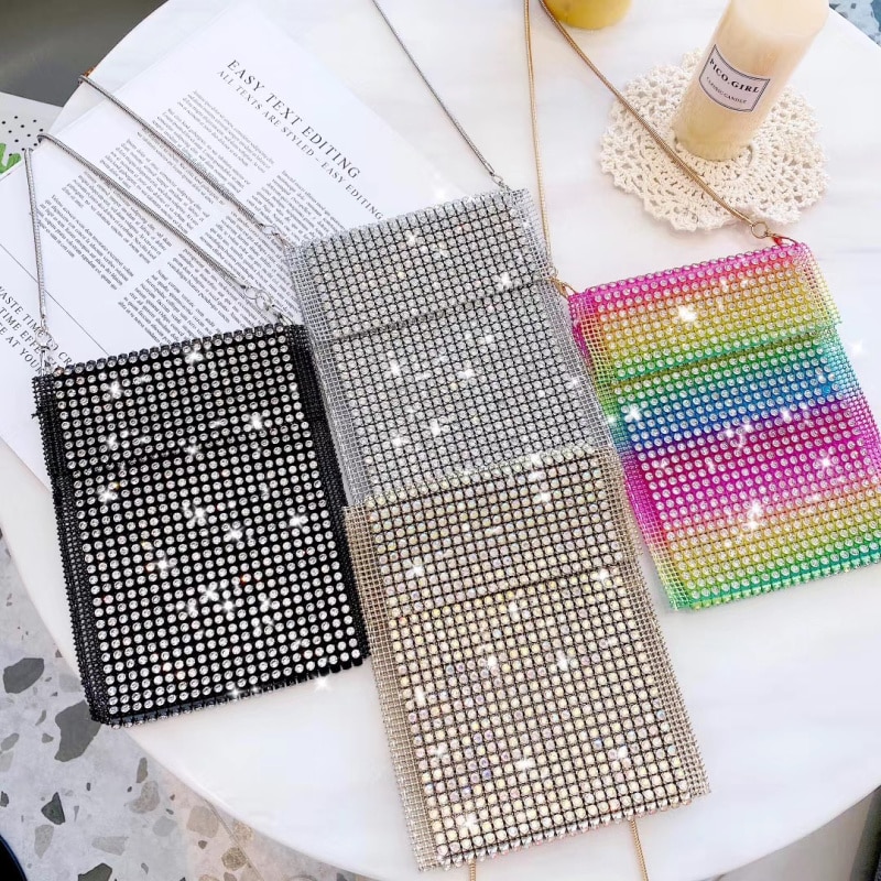 Luxe damestas met flitsdiamanten en hangende fran-xj-telefoontas voor iphone, samsung, xiaomi, huawei en andere mobiele telefoons