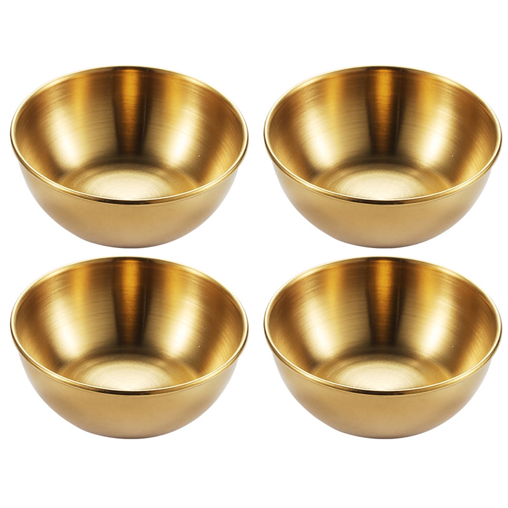 4pcs Appetizer Serving Tray Gold Dining Plate Serving Dishes Dinner Plates Stainless Steel Sauce Dishes Spice Dish Plates: Default Title